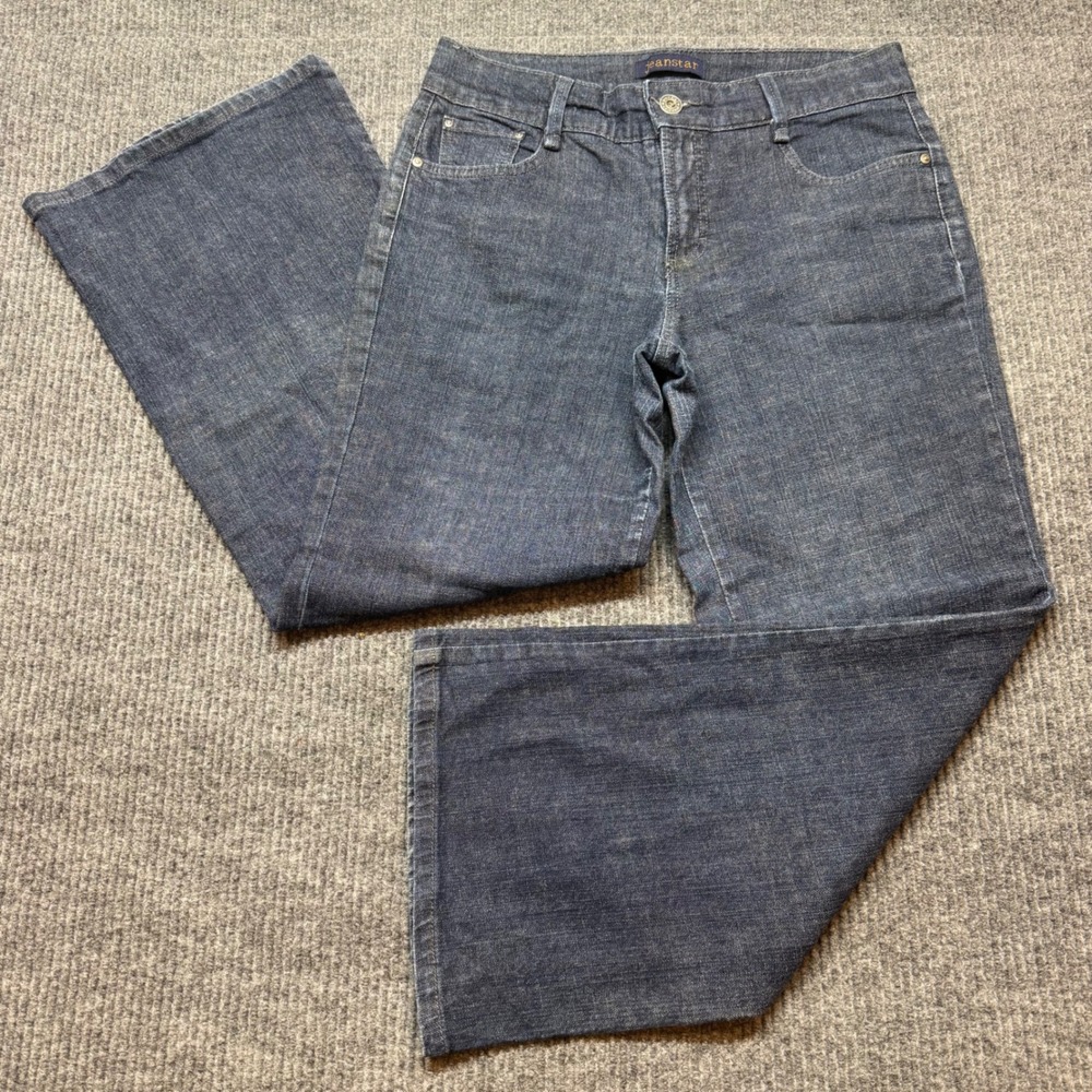 Jeanstar Womens 12P Petite Wide Leg Jeans Blue Stretch Denim Mid Rise Casual